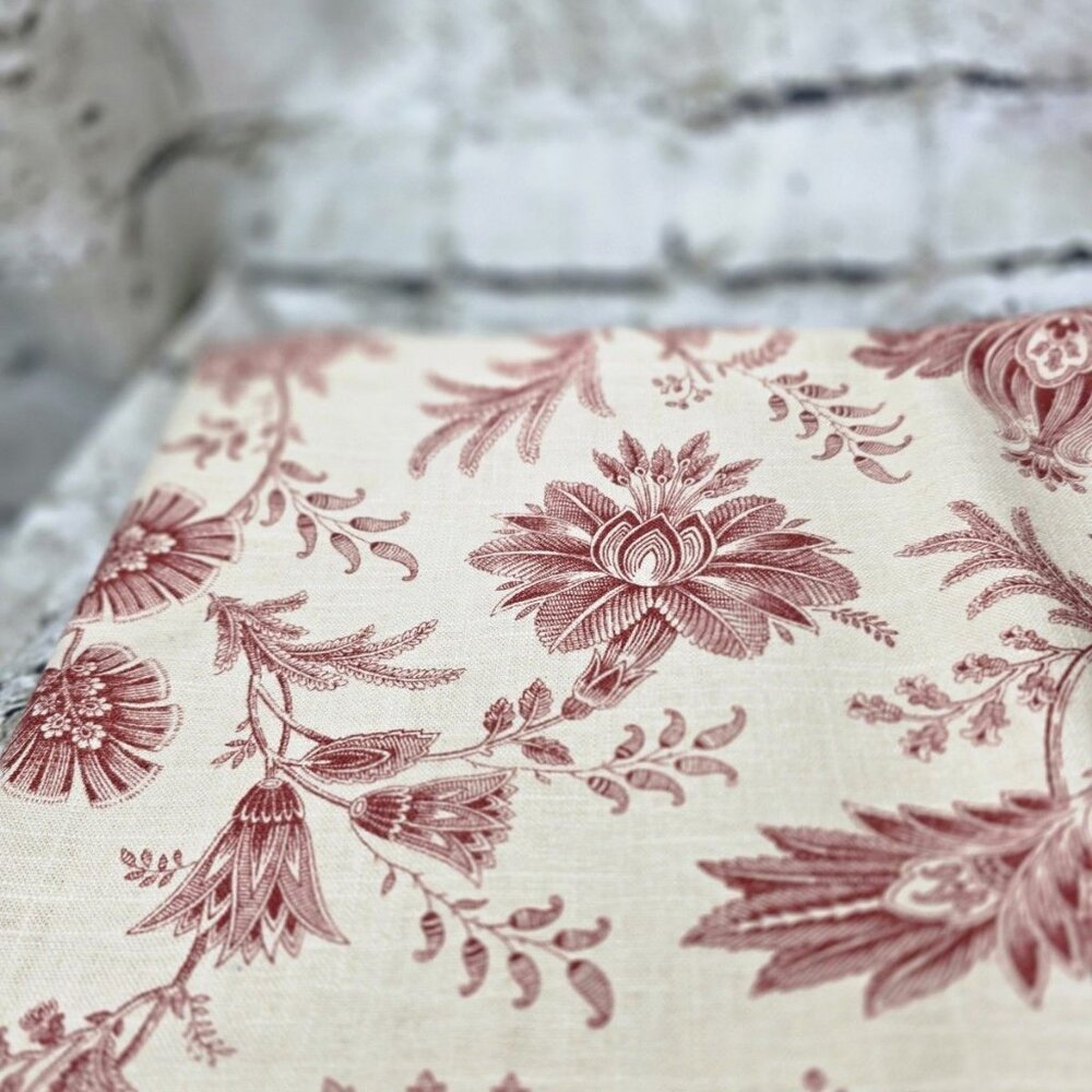 Vintage Mill Creeks Fabric Red Cream Floral Cotton Linen 38" x 56"
